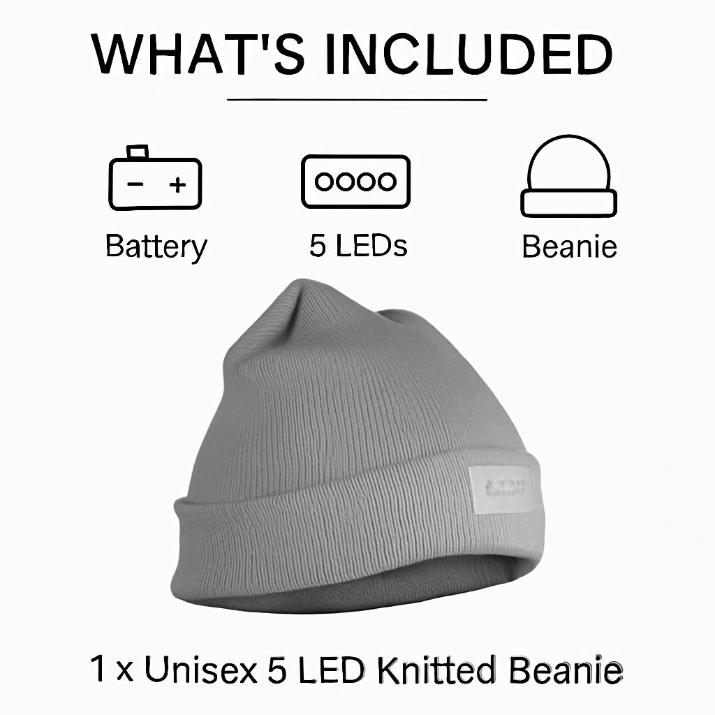 Unisex 5 LED Knitted Beanie Winter Warm Hat Camping Jogging Running Cap Headlamp