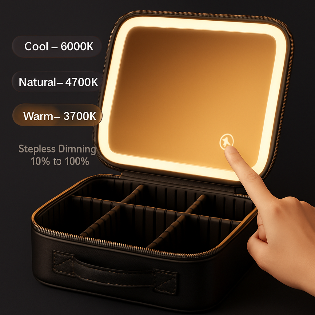 Travel Makeup Bag with LED Mirror and Adjustable Dividers