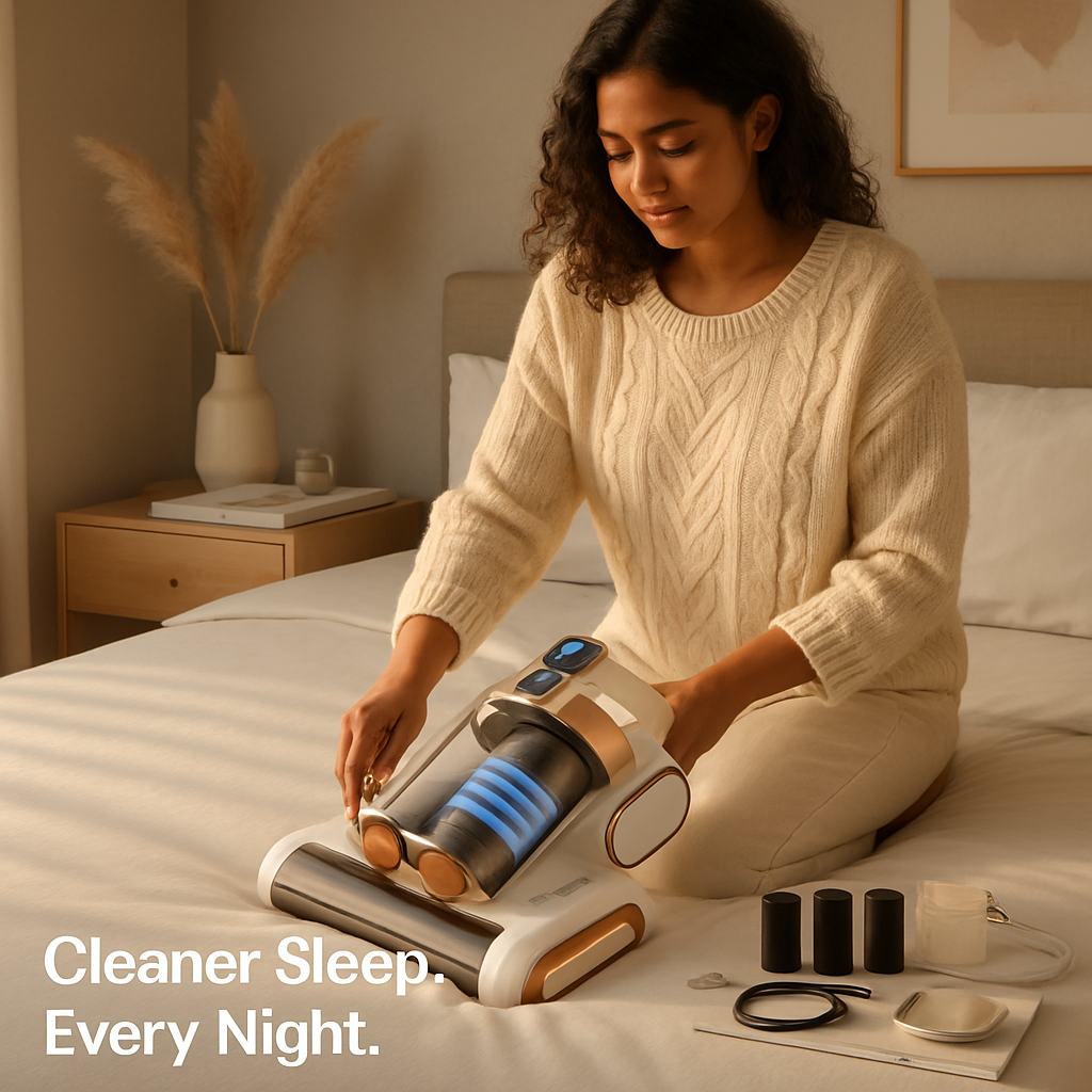 Mattress Vacuum Cleaner 16Kpa Bed Vacuum Cleaner Handheld Vacuums with Ultrasonic & UVC Light 18000 RPM Brushroll Rotation Dual Dust Bins Washable Fil