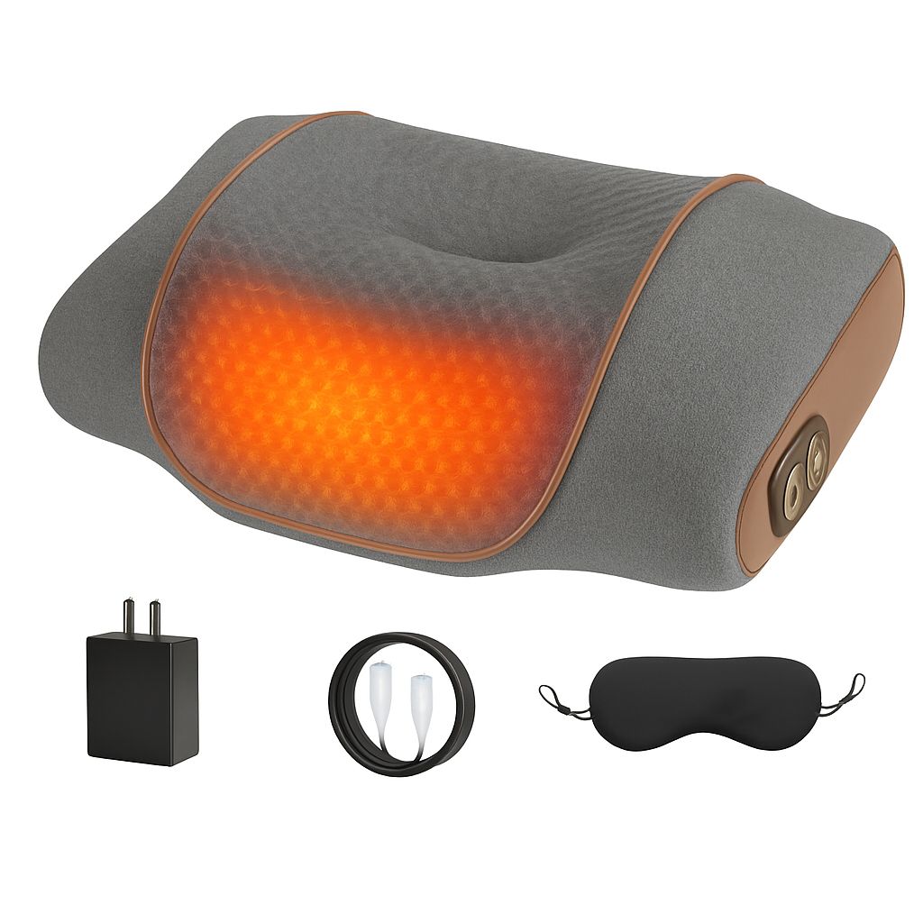 Almohada de masaje de cuello 3 en 1, masajeador ergonómico con calor, vibración y compresión de aire, temporizador de 30 minutos para aliviar el dolor de cuello, espalda y hombros