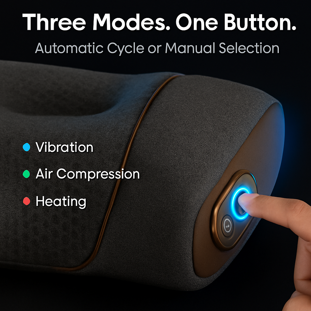 Almohada de masaje de cuello 3 en 1, masajeador ergonómico con calor, vibración y compresión de aire, temporizador de 30 minutos para aliviar el dolor de cuello, espalda y hombros