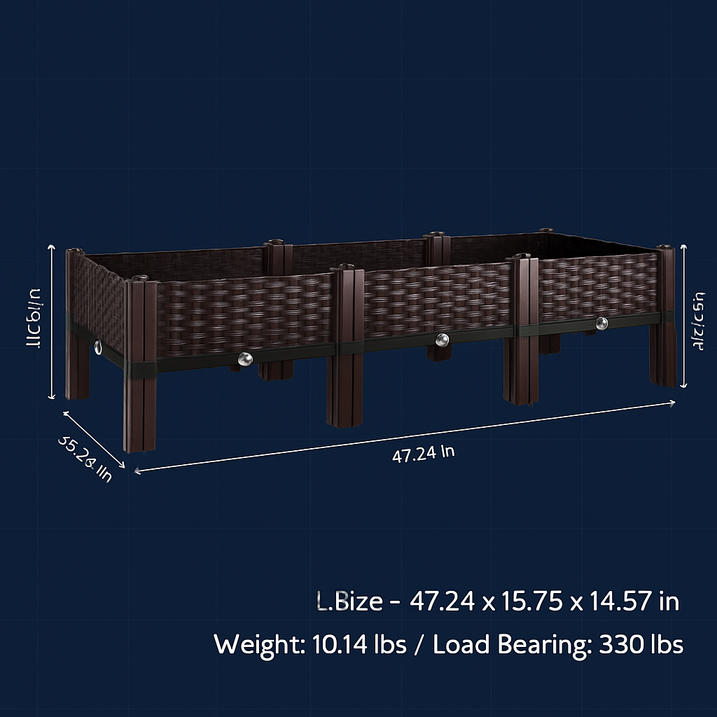 Outdoor Raised Garden Bed with Legs Elevated Planter Box with Self-watering System for Garden Patio Balcony Vegetables Flowers Herbs PP Plastic Box Ea