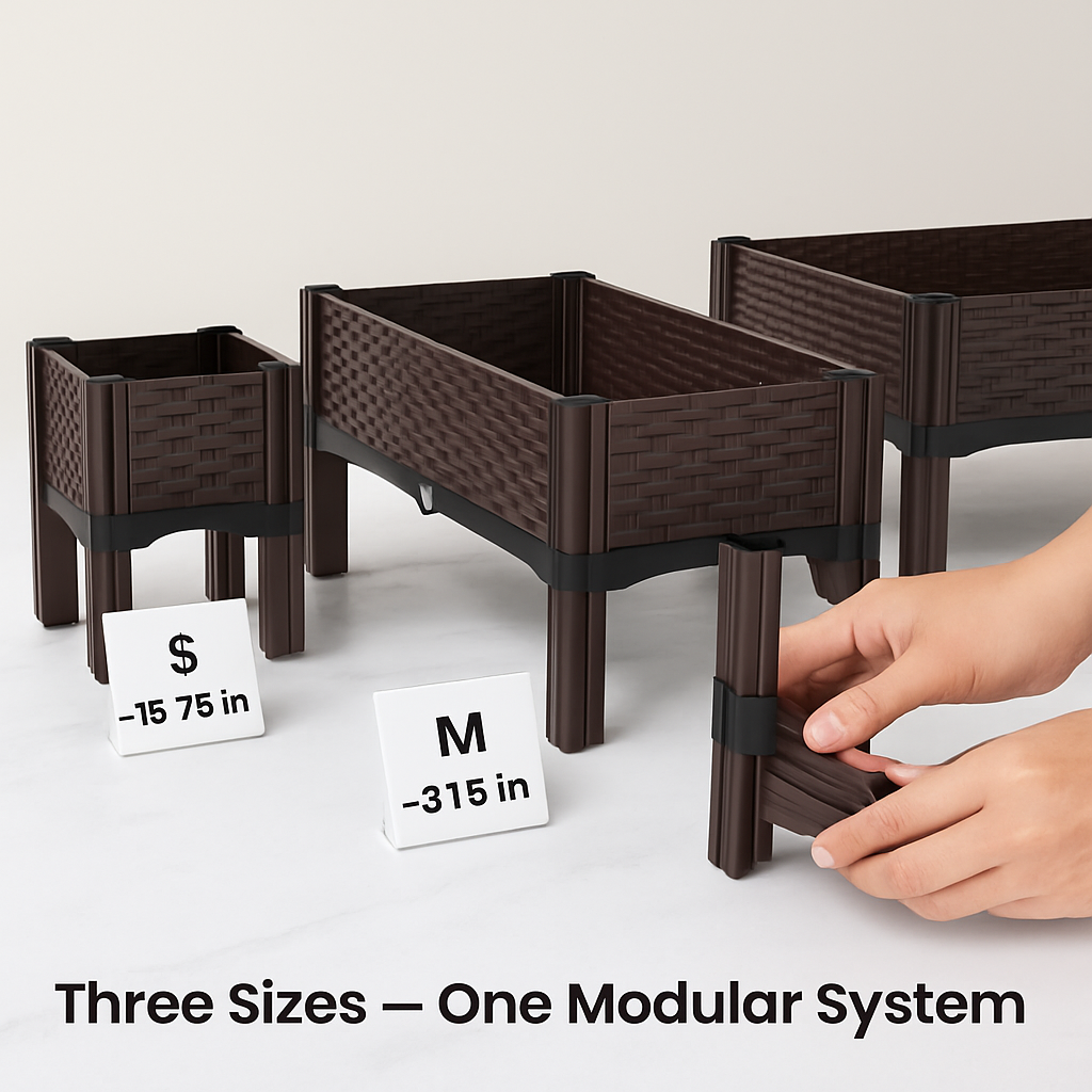 Outdoor Raised Garden Bed with Legs Elevated Planter Box with Self-watering System for Garden Patio Balcony Vegetables Flowers Herbs PP Plastic Box Ea