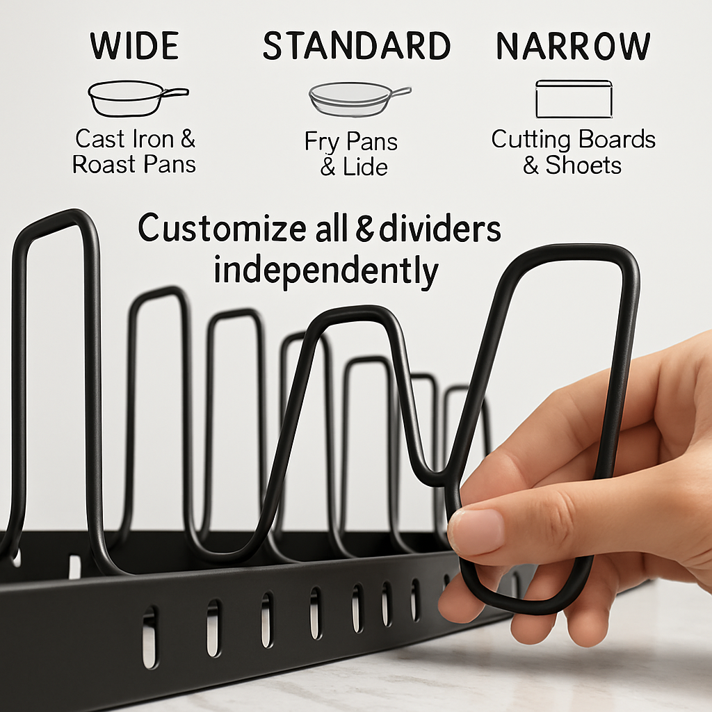 Pots and Pans Organizer with Adjustable Dividers
