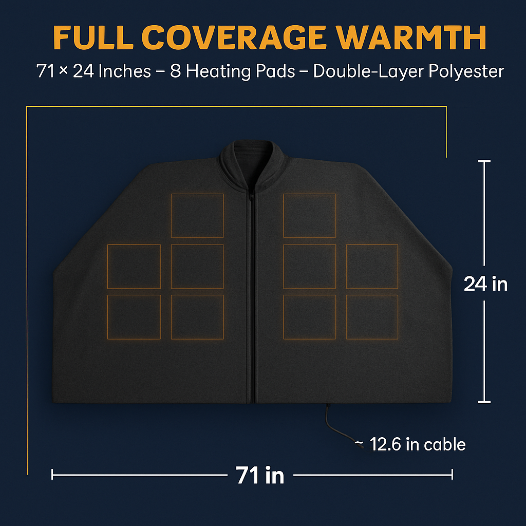 Chal califactor USB de 77x24 pulgadas, manta térmica portátil, cobija eléctrica con cremallera, 3 niveles de calor, lavable a máquina para interiores y exteriores