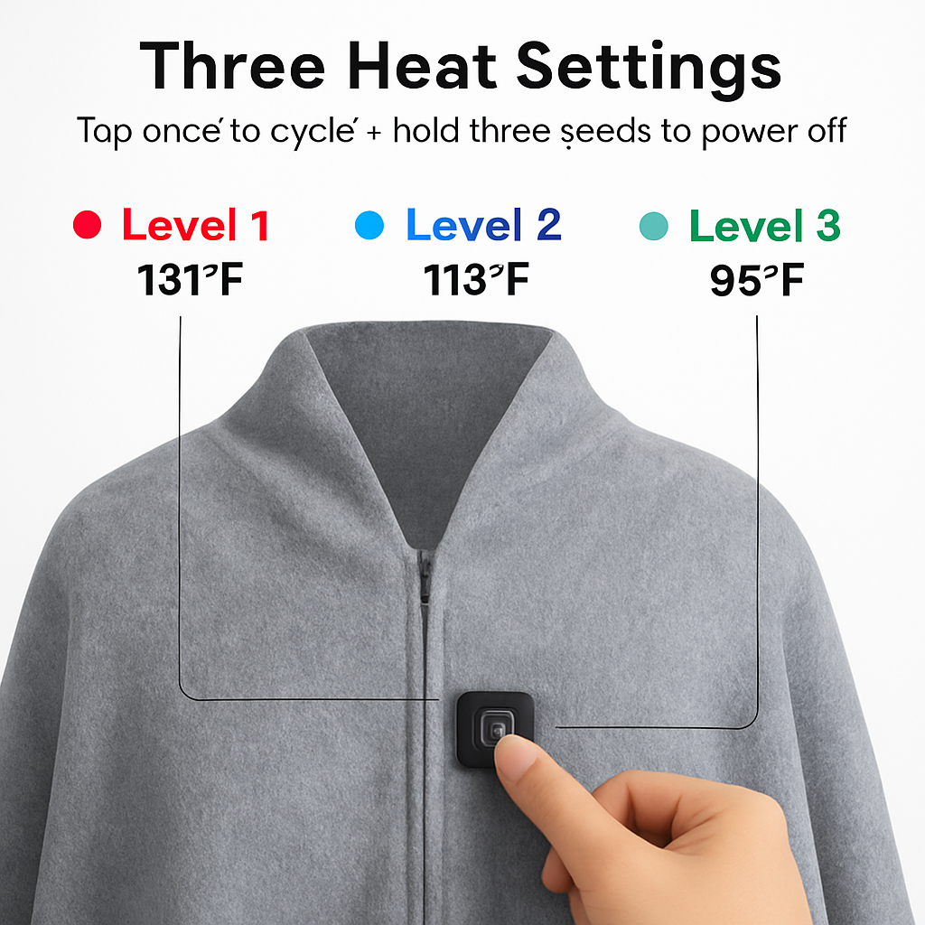 Chal califactor USB de 77x24 pulgadas, manta térmica portátil, cobija eléctrica con cremallera, 3 niveles de calor, lavable a máquina para interiores y exteriores
