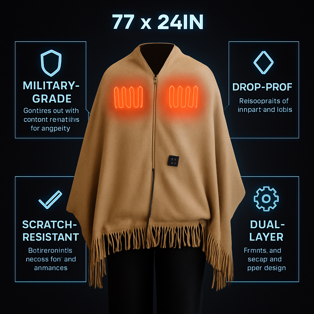 Chal califactor USB de 77x24 pulgadas, manta térmica portátil, cobija eléctrica con cremallera, 3 niveles de calor, lavable a máquina para interiores y exteriores