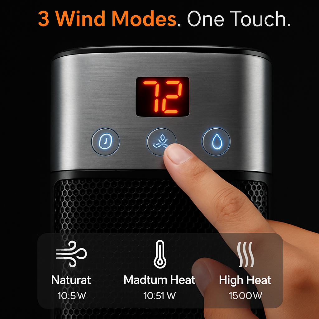 Calefactor de torre cerámico oscilante de 1500W con efecto de llama 3D, calefactor eléctrico portátil con 3 modos de viento, rango de temperatura de 59-104℉, control remoto, temporizador de 12H y protección contra sobrecalentamiento