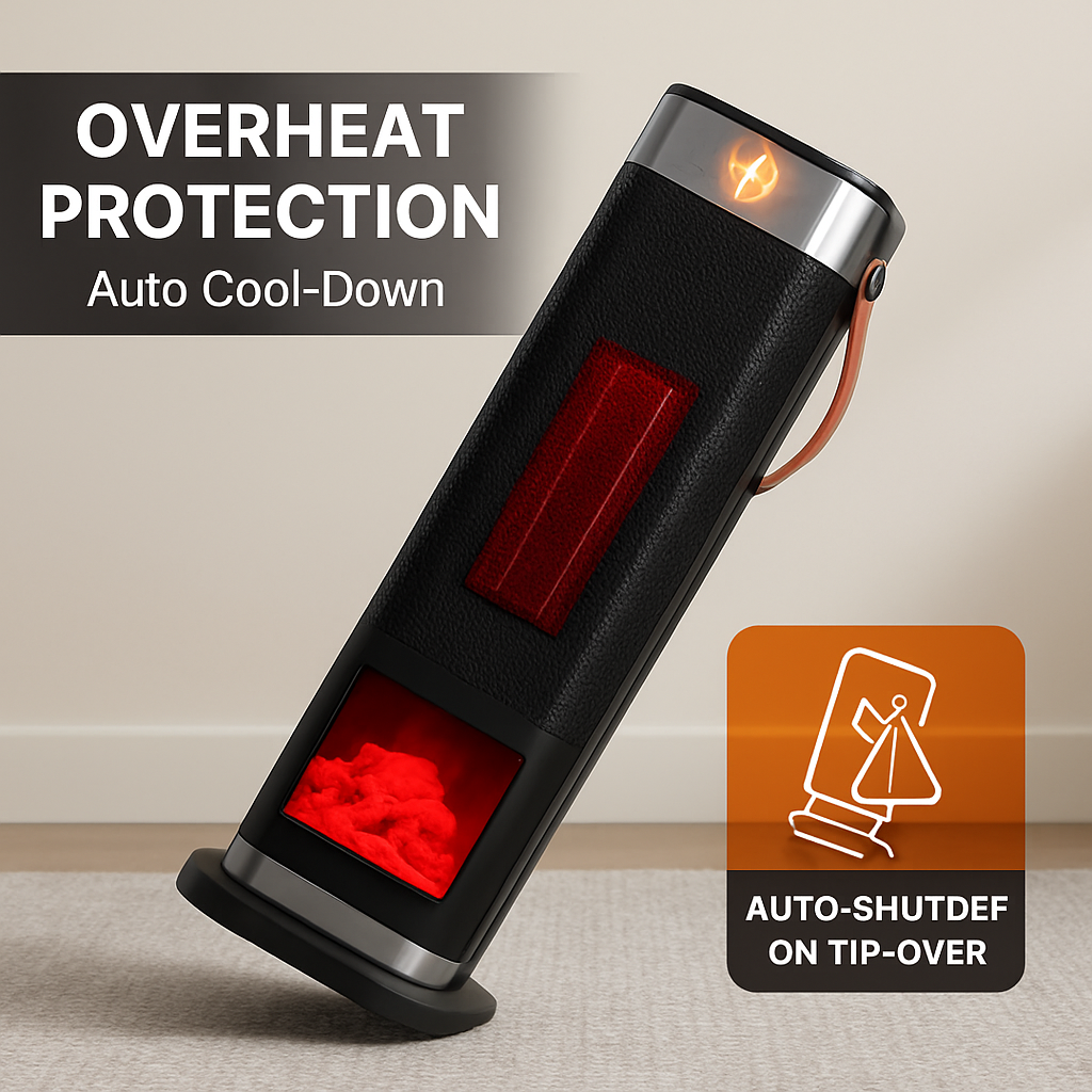 Calefactor de torre cerámico oscilante de 1500W con efecto de llama 3D, calefactor eléctrico portátil con 3 modos de viento, rango de temperatura de 59-104℉, control remoto, temporizador de 12H y protección contra sobrecalentamiento
