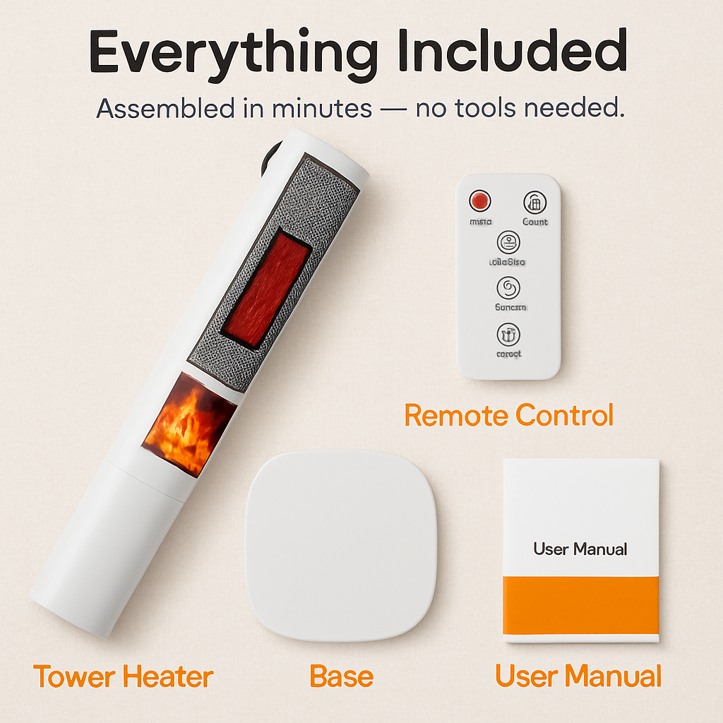 1500W Oscillating Ceramic Tower Space Heater with 3D Flame Portable Electric Heater with 3 Wind Modes Remote Control 5 Timer Overheat Tip-Over Protect