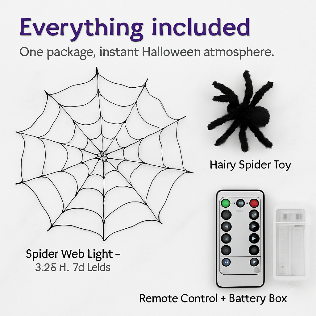 Spider Web Light with Hairy Spider - 3.28ft Decor