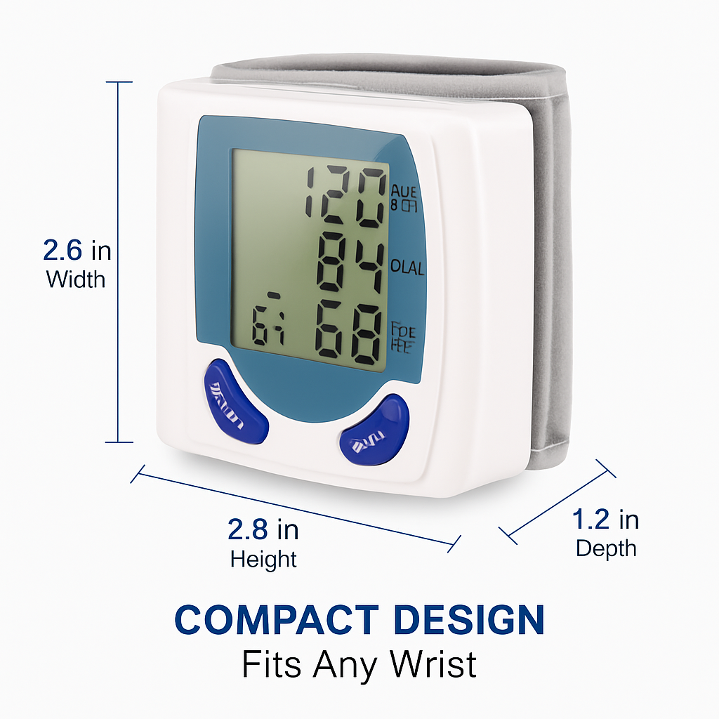 Blood Pressure Monitor Wrist Digital High Blood Pressure Cuff Heartbeat Tester w/ 60 Reading Memory 1.8 Inches LCD Screen Storage Box