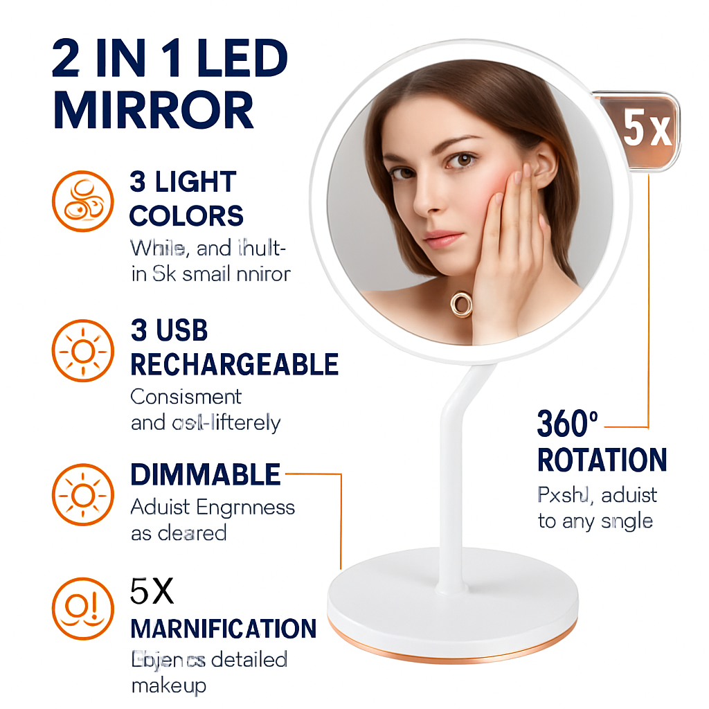 5X Magnifying Lighted Makeup Mirror with 360° Rotating Base