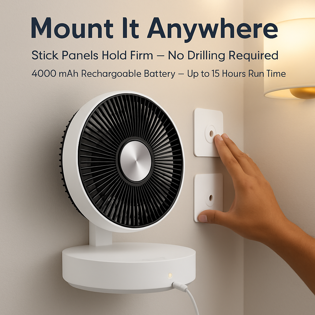 Foldable Rechargeable LED Desk Fan with Remote Oscillation