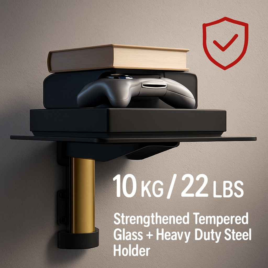 Floating Wall Mounted Strengthened Tempered Glass Shelf for DVD Cable Boxes