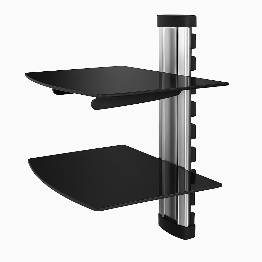 2 Tier Dual Glass Shelf Wall Mount for DVD Players/Cable Boxes/ TV Accessories