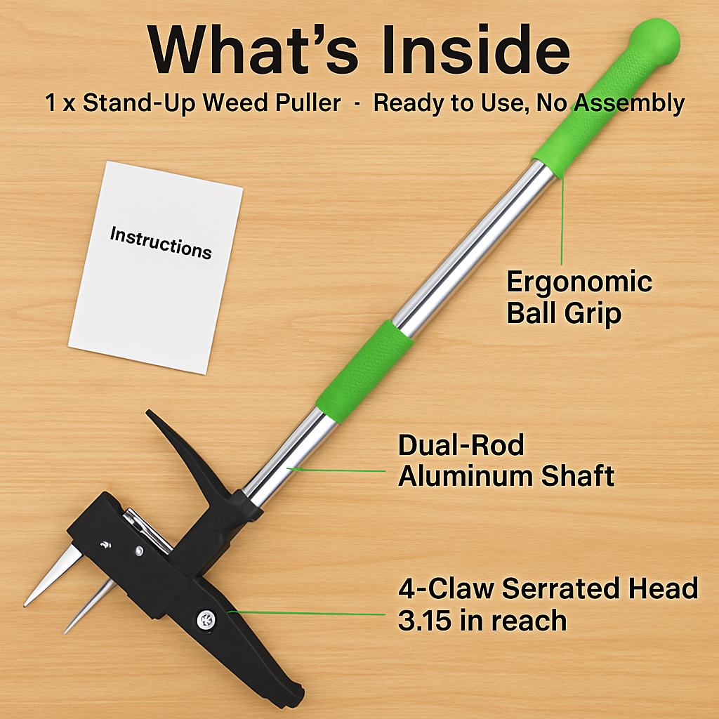 Aluminum Stand-Up Weed Puller with 4 Claws for Lawn