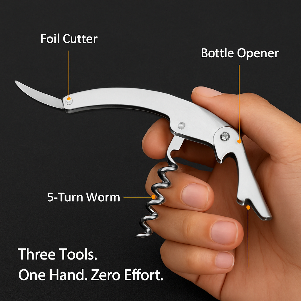 Corkscrew Bottle Opener Set with Foil Cutter