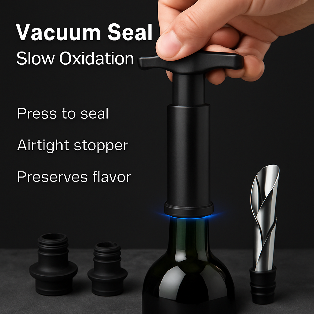 5 Pcs Wine Bottle Opener Set Wine Accessories Kit w/ Corkscrew Pourer Stopper Vacuum Pump for Home Use Sommeliers Waiters Bartenders