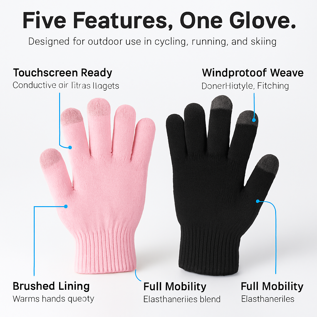 Guantes de punto unisex de invierno para pantalla táctil, resistentes al viento, para ciclismo, esquí y actividades al aire libre.