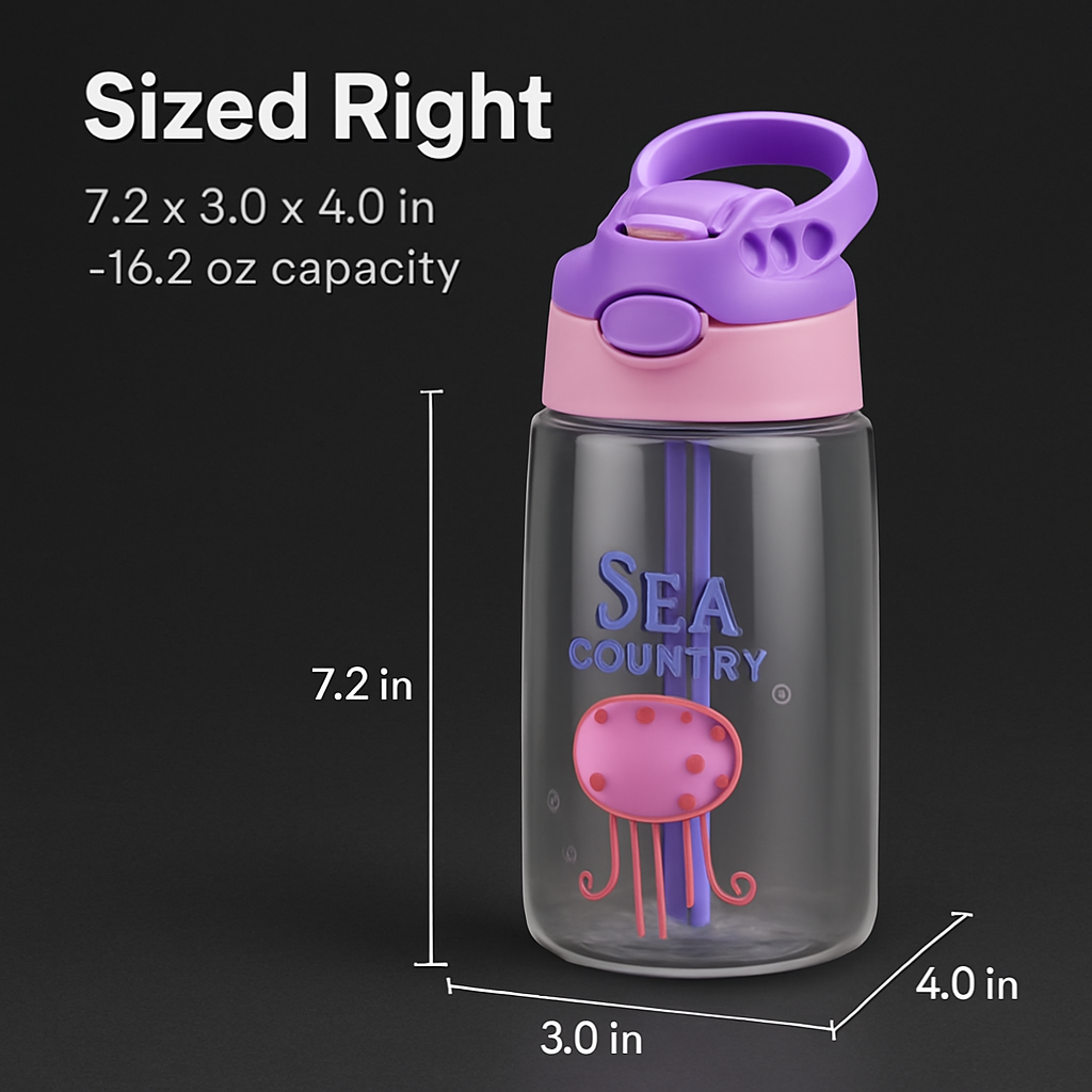 Leak-Proof Kids Water Bottle with Straw and Push Button