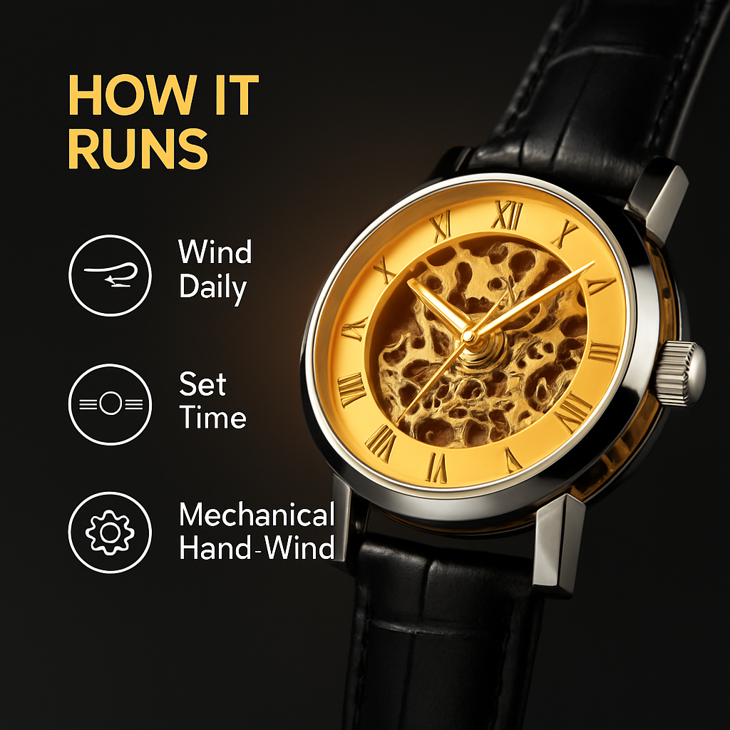 Gold Dial Skeleton Mechanical Watch – Hand-winding Leather