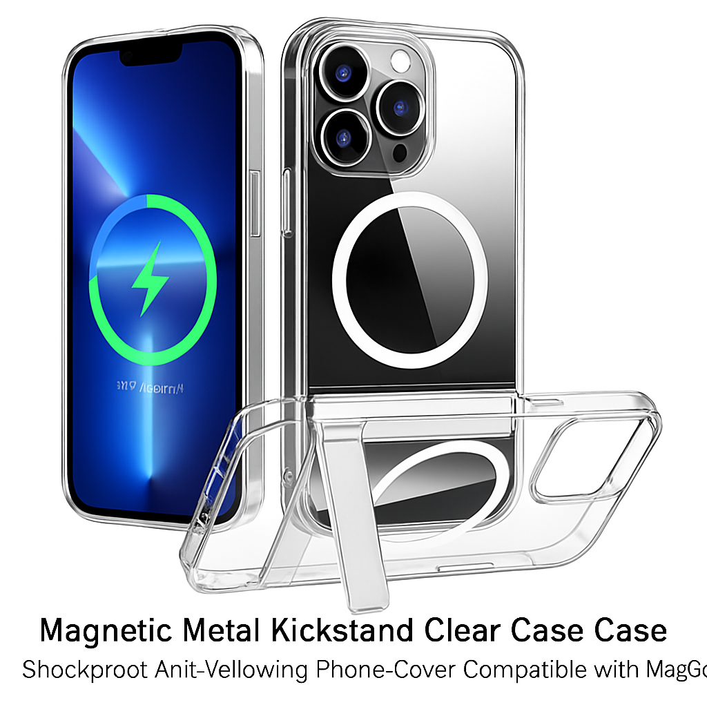 Metal Kickstand Clear Case for iPhone – MagSafe Ready