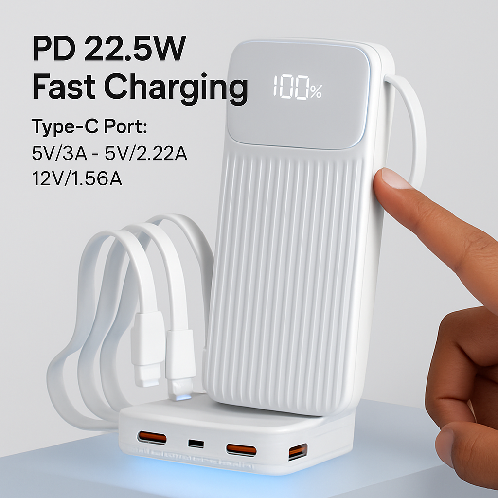 PD22.5W Fast Charger Power Bank with Cables