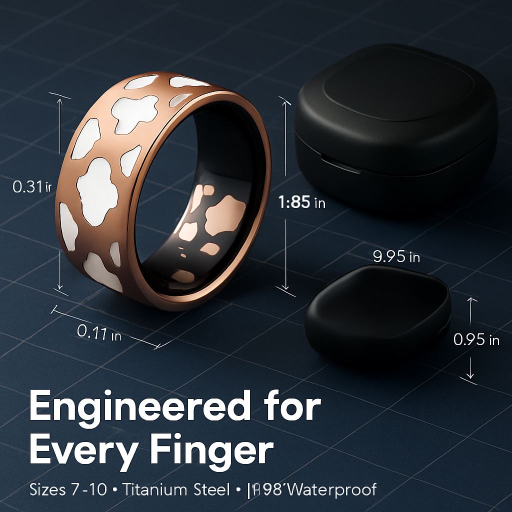 Smart Ring Health Tracker Fitness/Sleep/Stress/HRV Tracker with Charging Case Magnetic Charging Cable for Women & Men Compatible with iOS & Android 7-