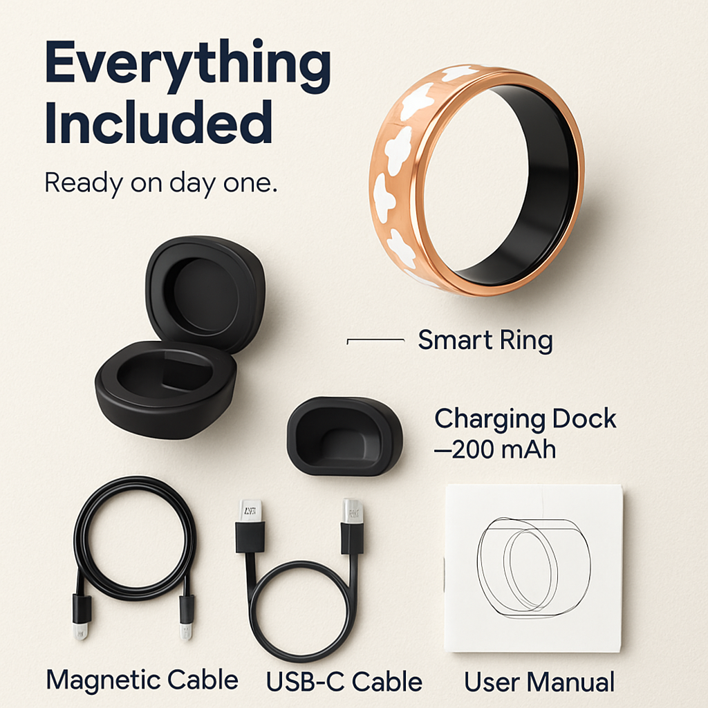 Smart Ring Health Tracker Fitness/Sleep/Stress/HRV Tracker with Charging Case Magnetic Charging Cable for Women & Men Compatible with iOS & Android 7-