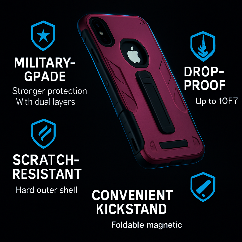 Rugged Phone Case for iPhone X with Kickstand