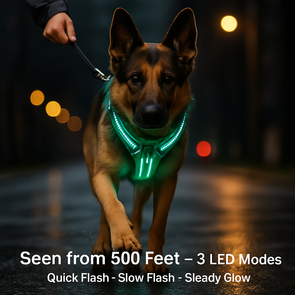 Light Up Dog Harness with Rechargeable LED Lights and Handle