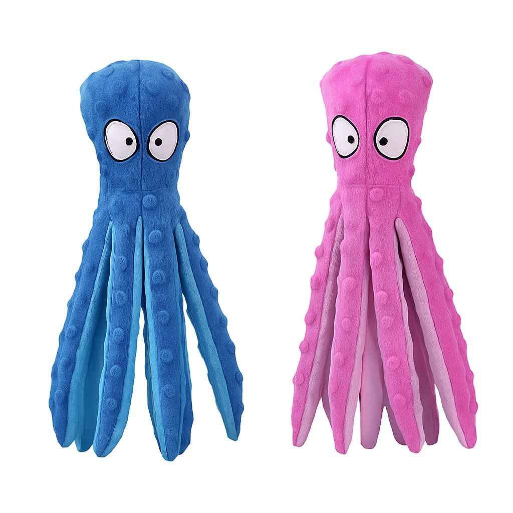 Juguete de peluche chirriante con forma de pulpo para perros: juguete para masticar sin relleno