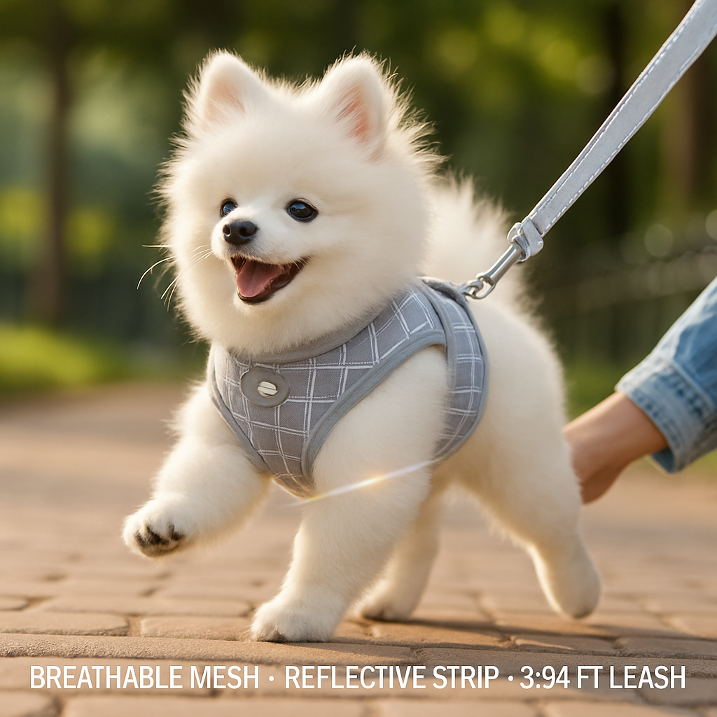 Pet Mesh Harness and Leash Set with Reflective Chest Strap