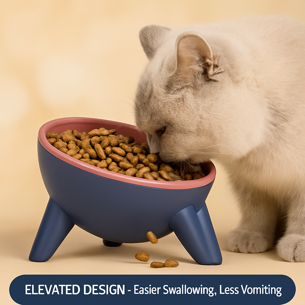 Raised Tilted Elevated Cat Food Bowl for Easy Eating