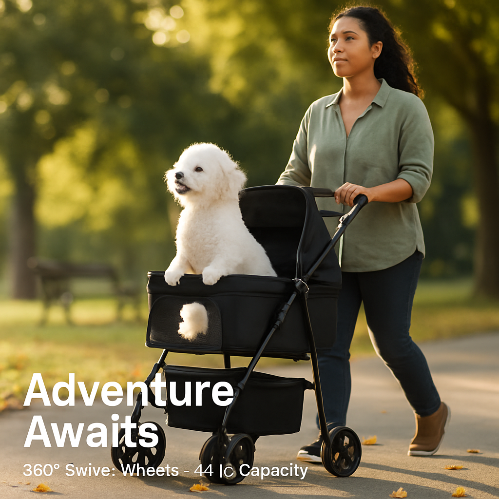 Pet Stroller Foldable Carrier with Storage Basket