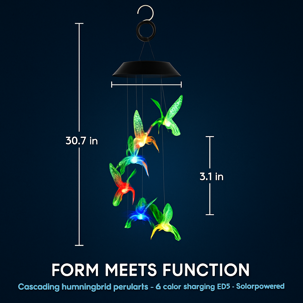 Campanilla de viento de colibrí solar con cambio de color