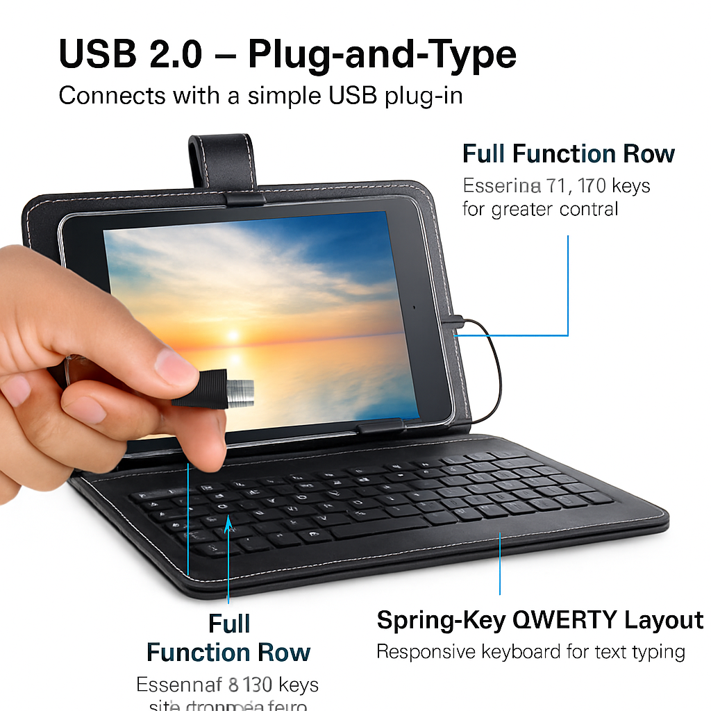 7.9in Keyboard Case for Tablet with PU Leather Back Stand