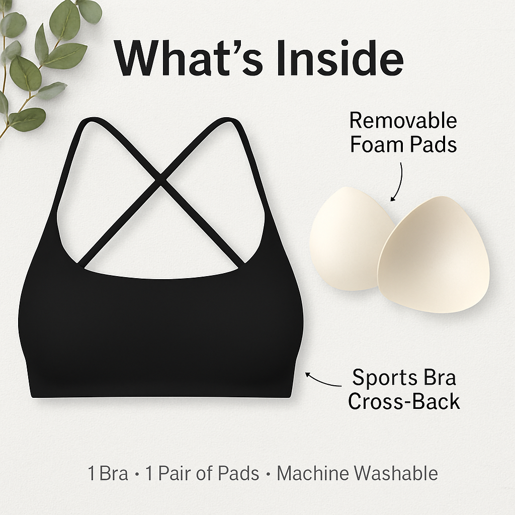 Cross Back Padded Sports Bra with Removable Pads