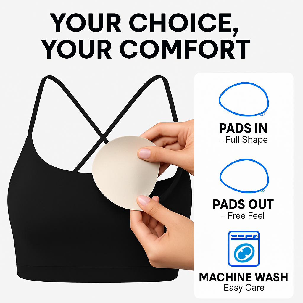Cross Back Padded Sports Bra with Removable Pads