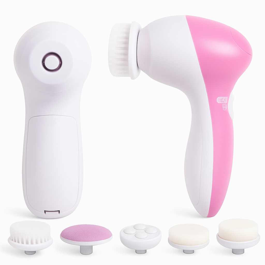 Cepillo de limpieza facial, cepillo giratorio impermeable con 5 cabezales, set de limpieza profunda corporal y facial para una exfoliación suave y eliminación de puntos negros