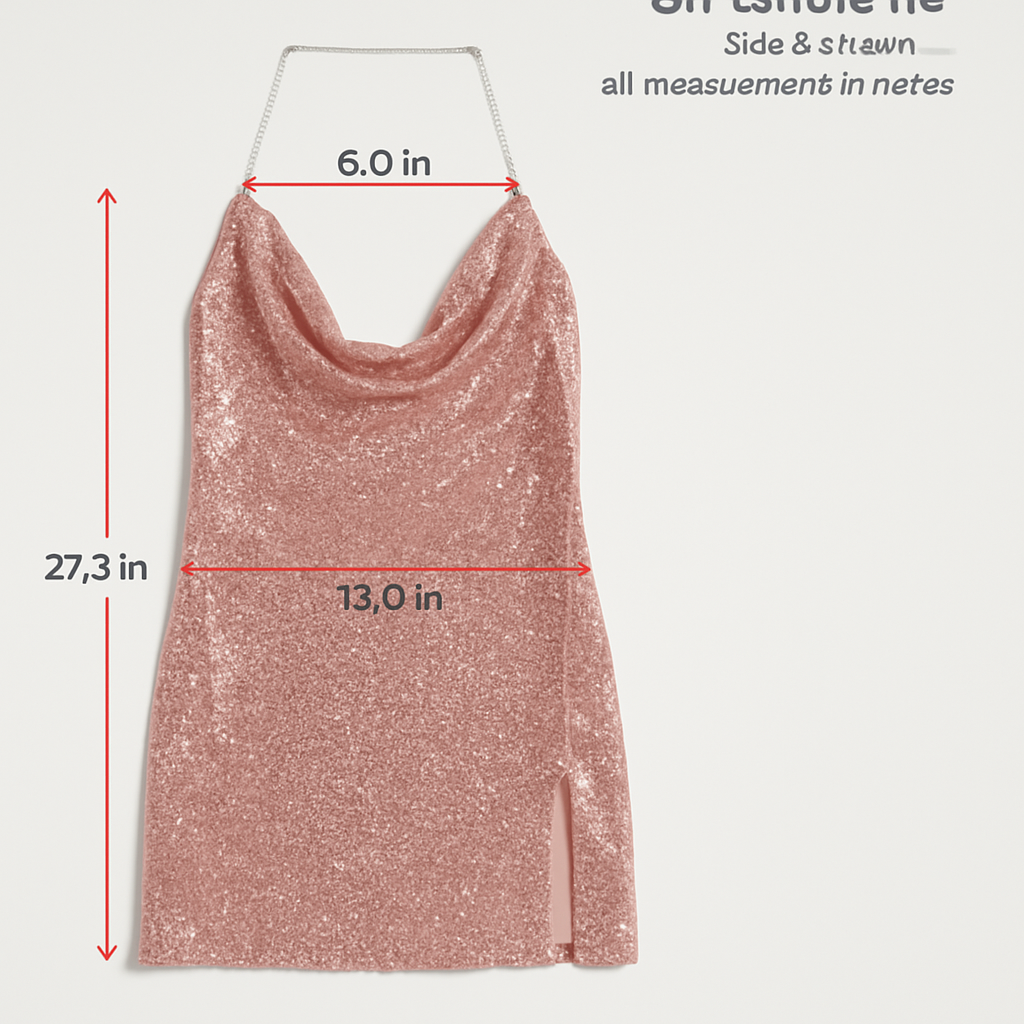 Sexy Women Chain Choker Side Slit Backless Slip Dress With Sequins