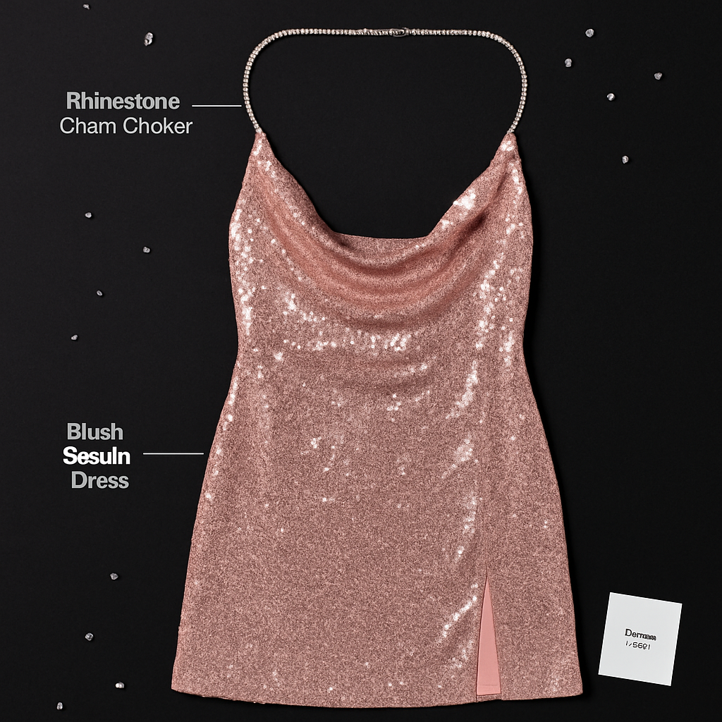 Sexy Women Chain Choker Side Slit Backless Slip Dress With Sequins