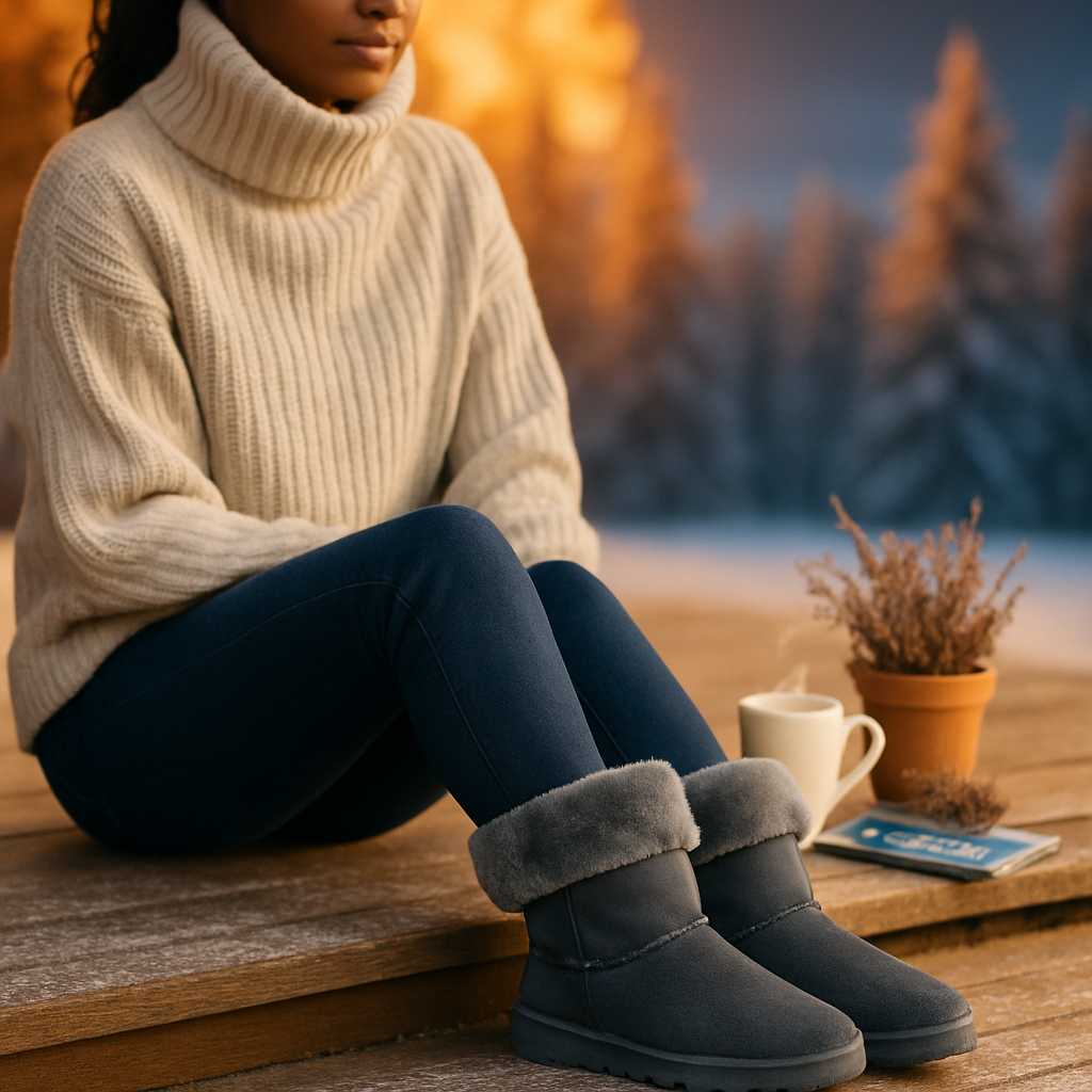 Snow Boots - Waterproof Faux Suede Mid-Calf with Warm Lining