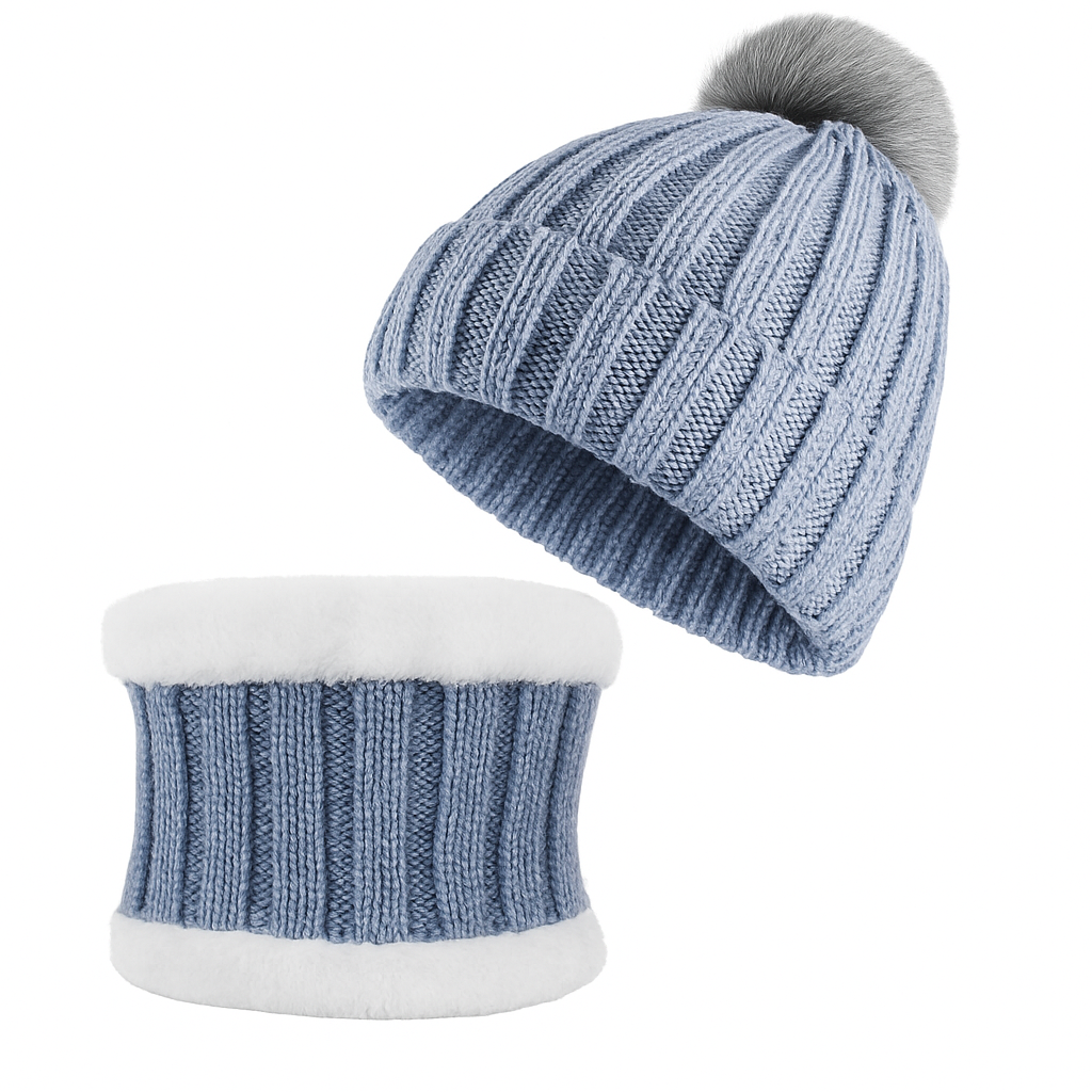 Set de gorro tipo beanie y bufanda de invierno para mujer - Tejido cálido 2 en 1