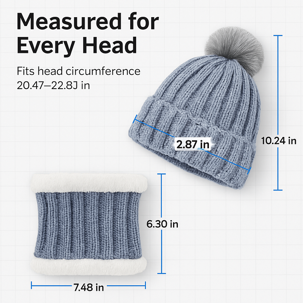 Set de gorro tipo beanie y bufanda de invierno para mujer - Tejido cálido 2 en 1