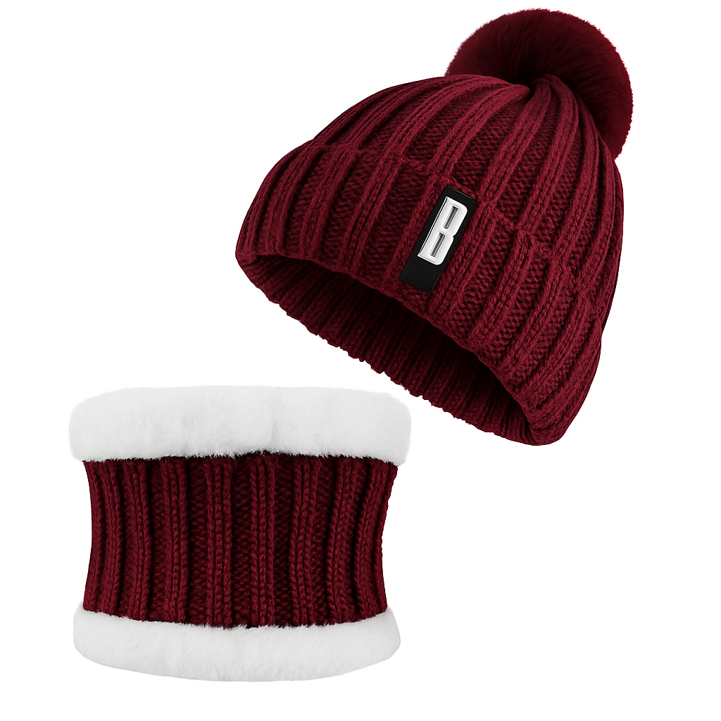 Set de gorro tipo beanie y bufanda de invierno para mujer - Tejido cálido 2 en 1