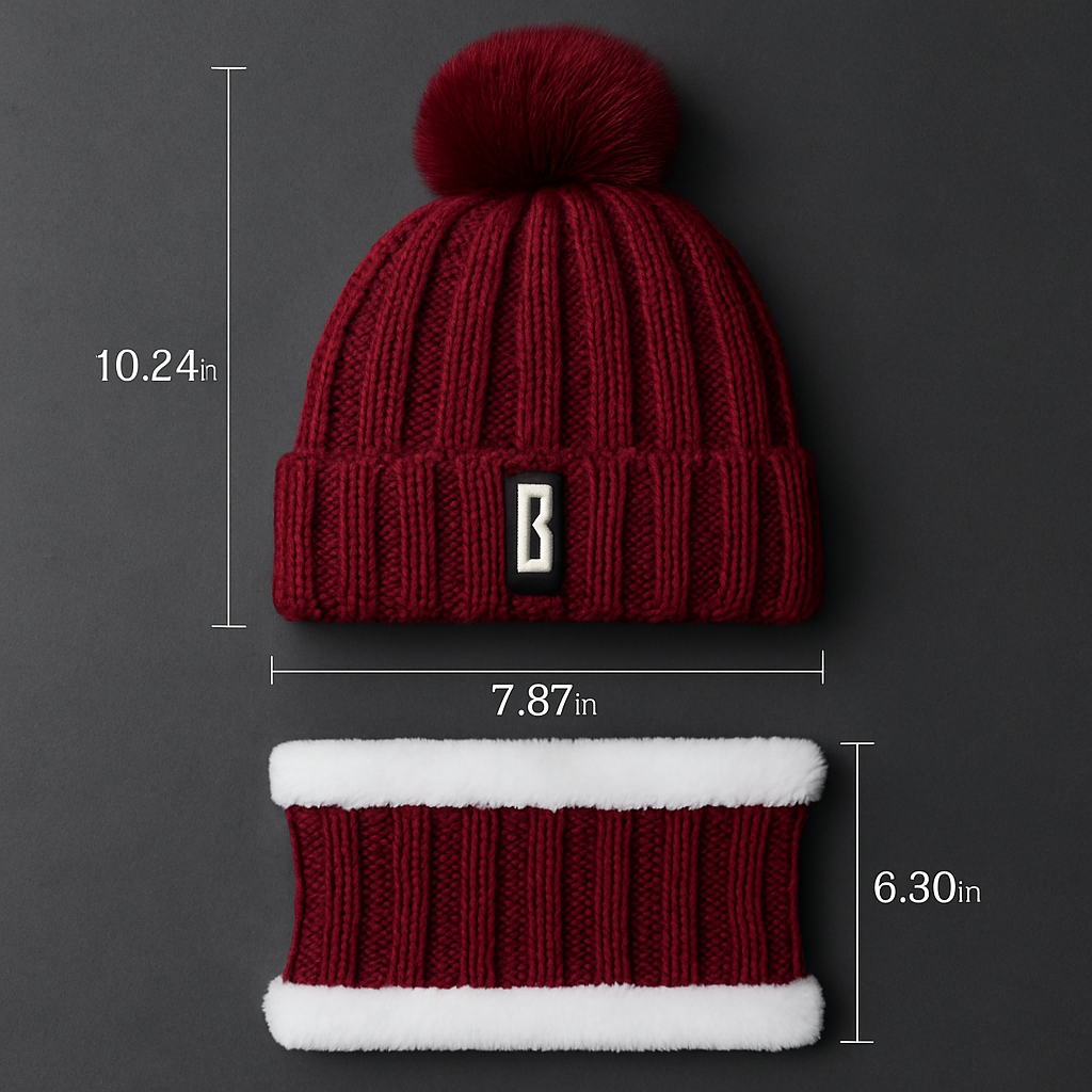 Set de gorro tipo beanie y bufanda de invierno para mujer - Tejido cálido 2 en 1