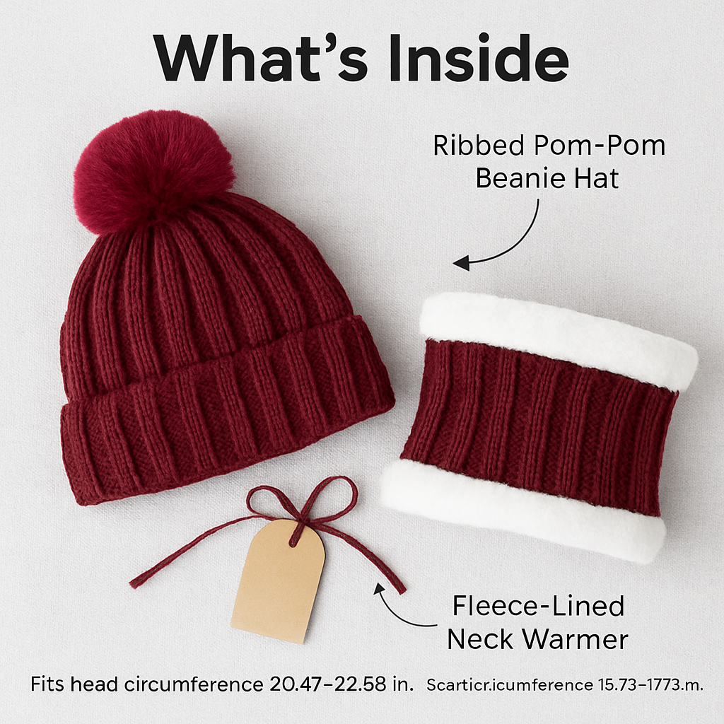 Set de gorro tipo beanie y bufanda de invierno para mujer - Tejido cálido 2 en 1