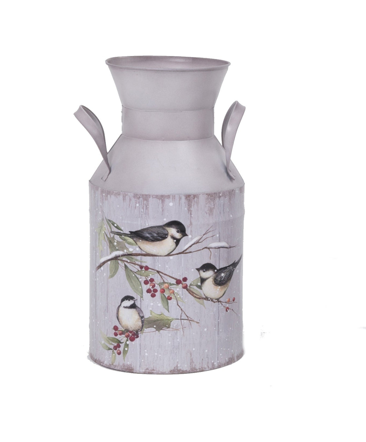 Metal Holiday Milk Can 3 Chickadees